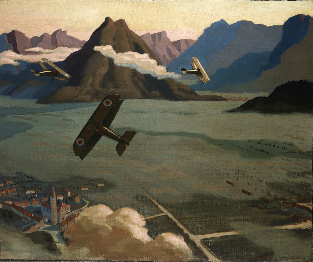 Sydney Carline British Sopwith Camels Leaving Their Aerodrome on Patrol over the Asiago Plateau 1918 Oil on canvas, 95.9 x 110.6 cm Courtesy: Imperial War Museum